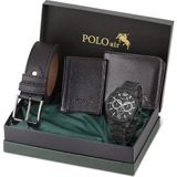 Polo Air Erkek Kol Saati Cüzdan Kemer Kartlık Klasik Kombin Siyah Set PL-0851E1 - Mat Siyah