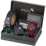 Polo Air Erkek Kombin Kemer Cüzdan Kartlık Parfüm Kol Saati Hediyelik Kutusunda Siyah Set PL-0973E8 - Bordo