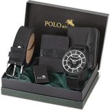 Polo Air Erkek Kombin Set ve Cüzdan Kartlık Kemer Çakmak Kutusunda Siyah Renk Erkek Kol Saati