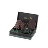 Polo Air Erkek Mıknatıslı Cüzdan, Kemer, Parfüm Kombin Seti, Kahverengi