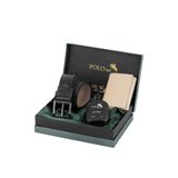 Polo Air Erkek Mıknatıslı Cüzdan, Kemer, Parfüm Kombin Seti, Vizon-Siyah