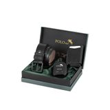 Polo Air Erkek Mıknatıslı Otomatik Mekanizmalı Cüzdan, Kemer, Parfüm Kombin Seti, Siyah