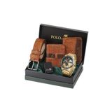 Polo Air Erkek Set Kombin Kemer Cüzdan Kartlık Çakmak Kol Saati Hediyelik Kutusunda Taba Set PL-0972E4