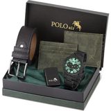 Polo Air Erkek Set Kombin Kemer Cüzdan Kartlık Çakmak Kol Saati Hediyelik Kutusunda Yeşil Set PL-0976E3 - Kamuflaj - Yeşil
