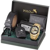 Polo Air Erkek Set Kombin Kemer Cüzdan Kartlık Parfüm Kol Saati Hediyelik Kutusunda Siyah Gold Set PL-0961E6 - Altın