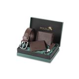 Polo Air Erkek%100 Hakiki Deri Cüzdan, Kartlık, Kemer, Anahtarlık Kombin Set, Kahverengi