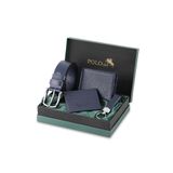 Polo Air Erkek%100 Hakiki Deri Cüzdan, Kartlık, Kemer, Anahtarlık Kombin Set, Lacivert