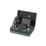 Polo Air Erkek%100 Hakiki Deri Cüzdan, Kartlık, Kemer, Anahtarlık Kombin Set, Siyah