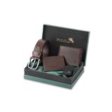 Polo Air Erkek%100 Hakiki Deri Cüzdan, Kartlık, Kemer, Çakmak Kombin Set, Kahverengi