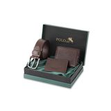 Polo Air Erkek%100 Hakiki Deri Cüzdan, Kartlık, Kemer Kombin Set, Kahverengi