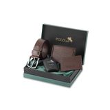 Polo Air Erkek%100 Hakiki Deri Cüzdan, Kartlık, Kemer ve Parfüm Kombin Set, Kahverengi