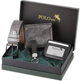 Polo Air Kutulu Erkek Kemer Cüzdan Kartlık Anahtarlık Seti Hm-08 - 104 Gri