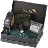 Polo Air Kutulu Erkek Kemer Cüzdan Kartlık Anahtarlık Seti Hm-08 - 16 Haki Yeşil