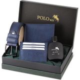 Polo Air Kutulu Erkek Parfüm Kemer Cüzdan Kartlık Seti Lacivert Renkli Hediye Seçeneği