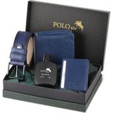 Polo Air Kutulu Klasik Erkek Cüzdan Kemer Kartlık Parfüm Seti Lacivert PM-12