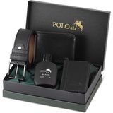 Polo Air Kutulu Klasik Erkek Cüzdan Kemer Kartlık Parfüm Seti Siyah PM-12