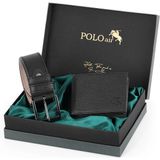 Polo Air Logolu Klasik Erkek Cüzdan Kemer Seti M-17 - Siyah