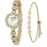 Polo Air Lüx Taşlı Vintage Kadın Kol Saati Zirkon Taşlı 5 Taş Bileklik Kombin Gold PL-1500B1 - Altın