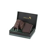 Polo Air Mıknatıslı Cüzdan ve Kemer Erkek Kombin Set, Kahverengi