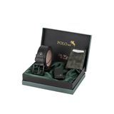 Polo Air Mıknatıslı Otomatik Mekanizmalı Cüzdan, Kemer, Çakmak Erkek Kombin Seti, Yeşil-Siyah