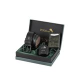 Polo Air Mıknatıslı Otomatik Mekanizmalı Cüzdan, Kemer, Parfüm Erkek Kombin Seti, Yeşil-Siyah