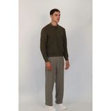Polo Düğmeli Yaka Örgü Regular Fit Erkek Triko Kazak | Ventov Haki - M - 00410-Haki