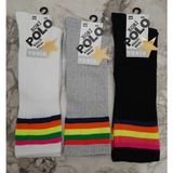 Polo Kız Çocuk Dizaltı Kolej Çorap 3'lü Paket 10 - 12 Yaş (Siyah, Beyaz, Gri) - Siyah - Beyaz - Gri
