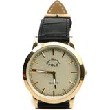 Polo Kristal Cam Deri Kordon Erkek Kol Saati - Gold