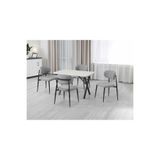 Polo Ritim 75x120 Lak Panel Beyaz Mermer Siyah Ayak Masa Takımı 4 Açık Gri Sandalye STLPL01