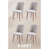 Polo Sandalye - Jerika Krem - Ahşap Ceviz Ayak 4 Adet - Salon Sandalyesi / Mutfak Sandalyesi Krem