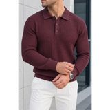Polo State Dokulu Örgü Polo Yaka Erkek Triko Kazak - Bordo