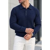 Polo State Dokulu Örgü Polo Yaka Erkek Triko Kazak - Lacivert - M
