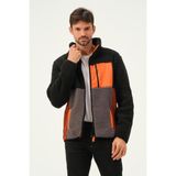 Polo State Erkek Fermuarlı Dik Yaka Parçalı Polar Ceket Siyah - 2XL