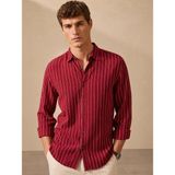Polo State Erkek Kırmızı Ince Çizgili Uzun Kollu Gömlek - 2XL