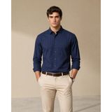 Polo State Erkek Lacivert Dokulu Çizgili Regular Fit Gömlek