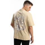 Polo State Erkek Oversize Fit Ön Arka Baskılı Basic Tişört Bej - M