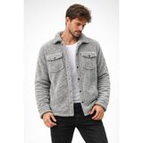 Polo State Erkek Peluş Yumuşak Dokulu Sherpa Ceket Gri Melanj - 2XL
