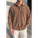 Polo State Erkek Regular Fit Fitilli Kadife Uzun Kollu Gömlek - Camel