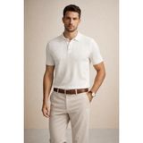 Polo State Erkek Triko Polo Yaka Kısa Kollu Dikey Desenli Slim Fit Tişört Ekru