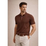 Polo State Erkek Triko Polo Yaka Kısa Kollu Dikey Desenli Slim Fit Tişört Kahverengi