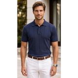 Polo State Erkek Triko Polo Yaka Kısa Kollu Dikey Desenli Slim Fit Tişört Lacivert - 2XL