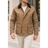 Polo State Kadife Yakalı Çıtçıt ve Fermuar Kapamalı 4 Cepli Erkek Ceket - Camel - 2XL