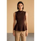 Polo State Kadın Dik Yaka Kolsuz Fit & Flare Formlu Bluz Kahverengi