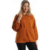 Polo State Kadın Fermuarlı Stoper Detaylı Kıvırcık Peluş Ceket Tarçın - XL