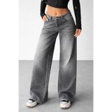 Polo State Kadın Gri Yıkamalı Bol Paça Düşük Bel Wide Leg Jean Pantolon