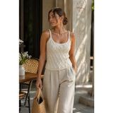 Polo State Kadın Krem Dokulu Askılı Triko Crop Bluz – Yazlık Fit - Krem Rengi