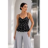 Polo State Kadın Siyah Beyaz Puantiyeli İnce Askılı Korse Formlu Peplum Bluz