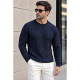 Polo State Saç Örgü Bisiklet Yaka Yün Karışımlı Erkek Triko Kazak - Lacivert - XL