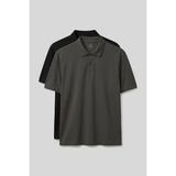 Polo Yaka Büyük Beden 2li Paket Siyah-Haki Erkek T-Shirt - 88511 - Siyah - Haki - 4XL