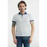 Polo Yaka Çizgili Pike Kumaş Tişört - Beyaz - Indigo